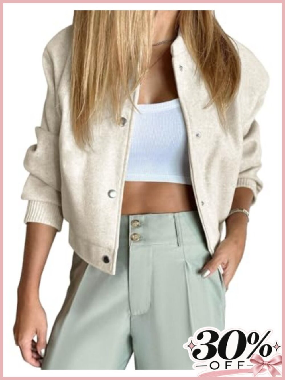 Wool Blend Cropped Bomber Jacket Button Down Varsity Pea Coat